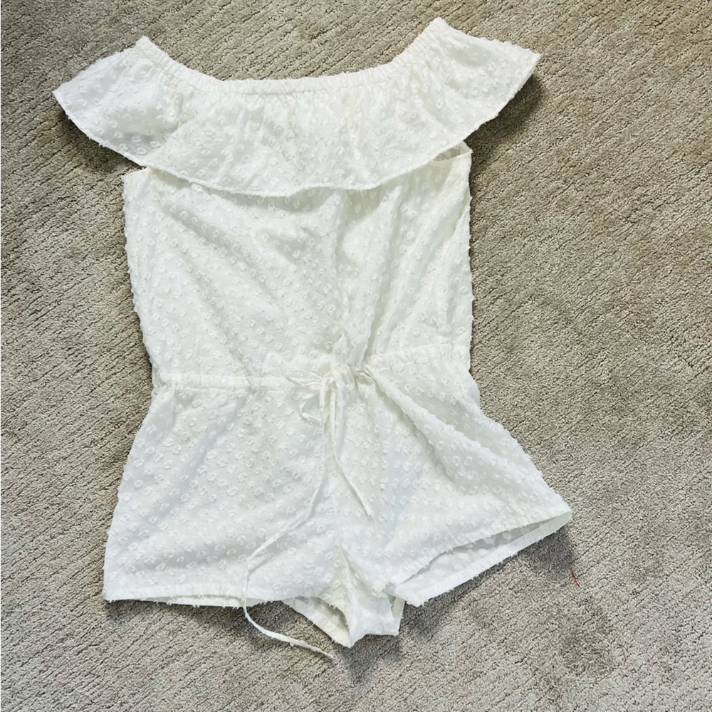Madewell Cotton White Off Shoulder Swiss Dot Romper - Picture 5 of 12